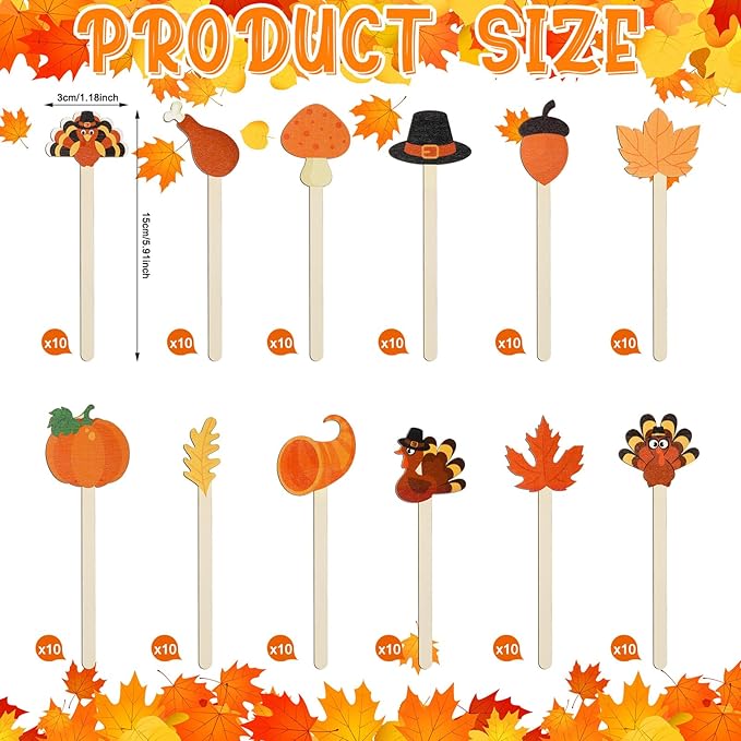 Jinei 120 Pcs Thanksgiving Coffee Stirrers Stir Sticks Natural Wooden Stir Sticks Disposable Drink Stirrers for Stirring Hot Chocolate Milkshake Restaurant Home Office