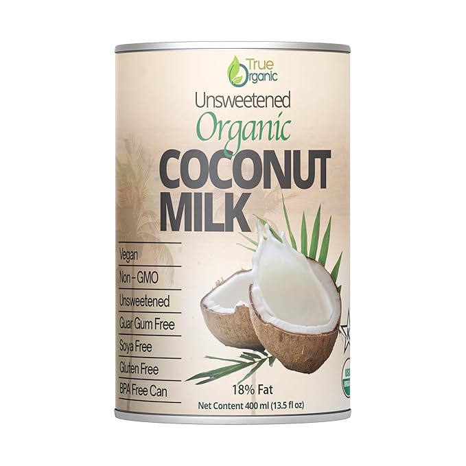 True Organic Unsweetened Coconut Milk 13.5 Fl oz - No Guar Gum, Gluten-Free, Vegan and Kosher - 18% Coconut Milk Fat (12-Pack)