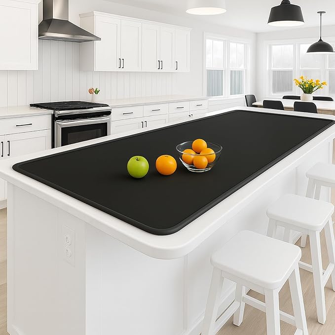 Silicone Baking Mat 35.4"x23.6" Food Grade Silicone Mats for Kitchen Counter Large Countertop Protector Mat with Edge Heightening Non-slip Heat Resistant Mats for Countertop Easy Clean(Black)