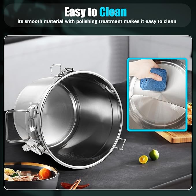 PERFERATE 304 Stainless Steel Airtight Canister 6L/12L Food Storage Bucket with Lids and Sturdy Locking Clamp Metal Cereal Rice Storage Container for Flour, Coffee Bean, Sugar, Cookie (6L)