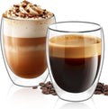 ComSaf glass coffee cups 12 oz, latte cup Set of 2, Double Walled Glass Coffee Mugs, clear coffee mug for Americano, Lungo, Mocha, Machiato,Cappuccino, Ideal Gift for Christmas, Birthday