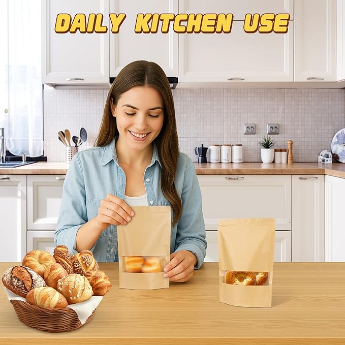 50 Pack Smell Proof Bag, Stand Up Zip Lock Bags, Cookie Bags with Seal, Resealable Pouches, Packing Bags for Cheese, Herbs, Coffee, Spice, Nuts, Soap, Bath Salts, Party Favors, Tea