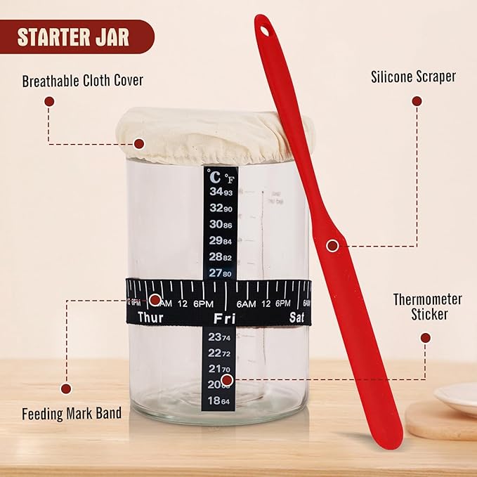 Complete Sourdough Starter Kit,10 Inch Round & 9 Inch Oval Banneton Sourdough Bread Baking Supplies With Sourdough Starter Jar, Sour dough Starter Kits for Women, Men, and Bread Bakers