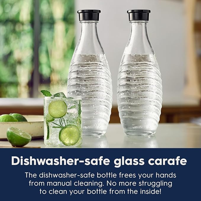SodaStream - Aqua Fizz Sparkling Water Maker | STARTER KIT | GLASS Carbonator | CQC CO2 System | Includes 2x Elegant Glass Carafes, 1x CO2 Cylinder | Dishwasher Safe | Black