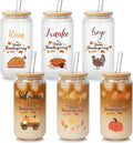 Mason Life Personalized Thanksgiving Gift Glass Cup Personalized with Name-Can Shaped Glass with Lids and Straws-18OZ Iced Coffee Cups