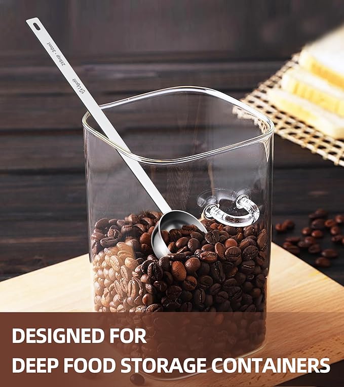 304 Stainless Steel Coffee Scoop 1 Tablespoon, Long Handle Measuring Scoop for Deep Jars, Dishwasher Safe, Engraved TBSP/ML Markings