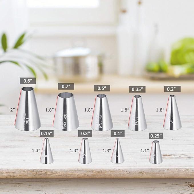 9 Pcs Round Piping Tip,Macaron Piping Tip,Cake and Cookie Decorating Plain Tube Set