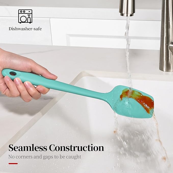 600ºF Heat Resistant Spatulas, High Heat Food Safe Semless Kitchen Silicone Spoon Spoonula Scraper Set for Cooking Baking Mixing Scraping Stirring Nonstick Cookware Pan Bowl (3Pcs,Turquoise)