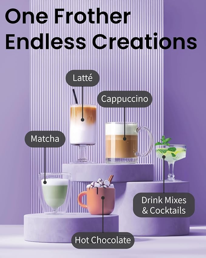 Elementi Electric Milk Frother Handheld - Make Creamy Lattes, Delicious Cappuccinos and Perfect Drinks - Compact Mixer & Coffee Stirrer with Whisk - White