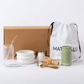Premium 9 Piece Matcha Set Includes Ceramic Matcha Bowl, Bamboo Whisk & Holder, Stainless Steel Spoon & Sifter, Glass Cup & Straw, Electric Frother, Storage Bag - Gift for Matcha Lovers (White)