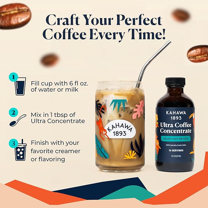 Kahawa 1893 Ultra Coffee Concentrate (16 Servings) - Instant Hot, Cold or Iced Coffee, As Seen on Shark Tank, High Antioxidants, Naturally Sweet, Organically Grown, Cultivated & Ethically Sourced