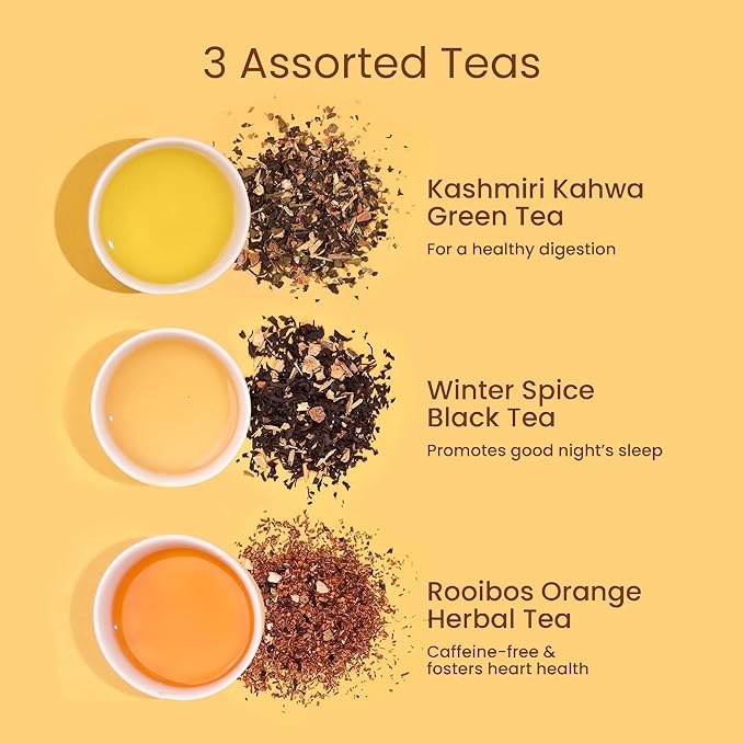 Teaniru, Christmas Grandeur Tea Gift Box - 1 carton (Box of 20) | 3 Flavors - Loose Leaf Tea Sampler in Luxury Gift Box | Assorted Bulk Tea Gifts for All