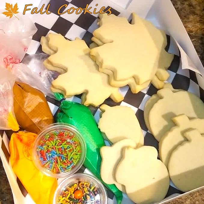 Thanksgiving Cookie Cutters 7PCS, Large Pumpkin Turkey Pine Cones Maple Leaf Squirrel Fall Cookie Cutters Shapes, Sturdy Metal Fondant Biscuit Cutters for Home Holiday Baking with Family