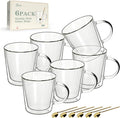 LIBWYS 12oz Double Wall Glass Coffee Mugs, Cappuccino Latte Tea Cups with Handle, Heat Resistant Borosilicate Insulated Clear Glasses (Set of 6)