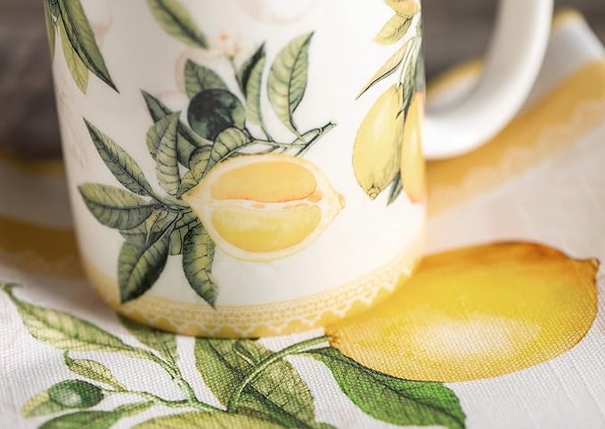 Maison d' Hermine Coffee Mug with Handles Fine Bone China Mugs Pack of Two Tea Cups for Hot Beverages Cappuccino Latte Home Restaurant Office Perfect for Gift (Limoncello, 15 Ounce)
