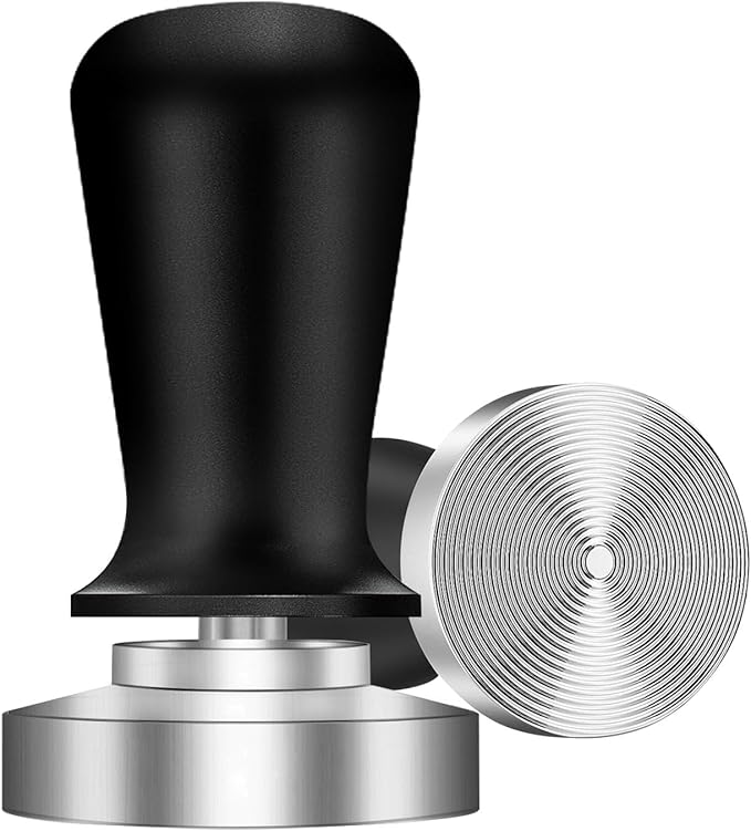 Espresso Tamper,Stainless Steel Ripple Base Coffee Tamper,Espresso Accessories,Calibrated Loaded Espresso Tamper,Ergonomic Handle Espresso Tamper,Fits Most Portafilters,Espresso Tamper (Black, 51mm)