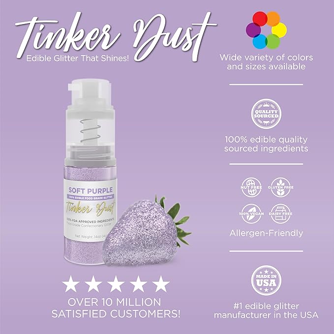 Bakell - Soft Purple Tinker Dust (4g, 1x Mini Spray Pump) Edible Glitter for Food, Desserts, and Beverages!