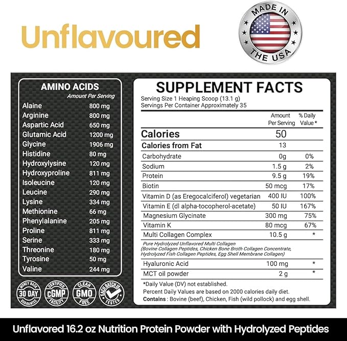 Keto Multi Collagen Peptides 16.2 oz - Bone Broth Protein Powder, with 5 Types Hydrolyzed Collagen, MCT Oil & Biotin for Skin, Joints, Hair & Nails, Unflavored Collagen Powder