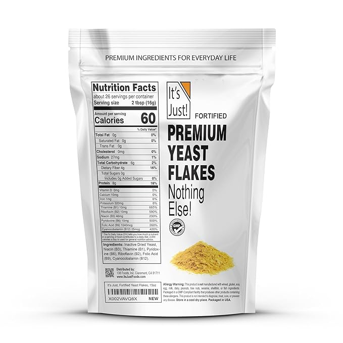 It's Just - Yeast Flakes, Nutritional Yeast, Premium Fortified, Nooch, Vegan Cheese Substitute (15oz Ounces)
