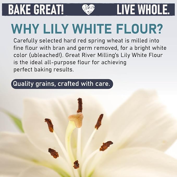 Great River Milling Lily White Organic All-Purpose Flour | Unbleached & Unbromated | Non-GMO, Kosher | Ideal for Bread, Cookies, Cakes, Pizza Dough & Everyday Baking | 2 Lb