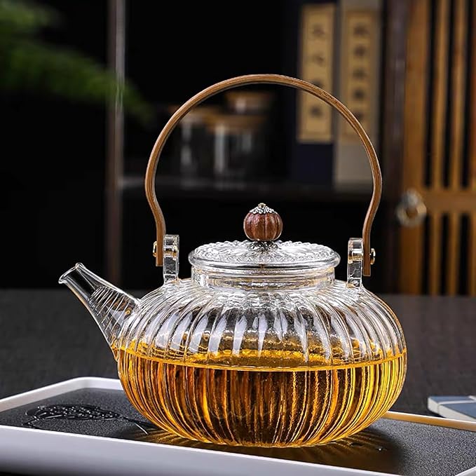 Glass Teapot with Infuser Clear Glass Tea Kettle 30 oz Tea Pot for Stove Top, Loose Tea, Tea Maker Gift