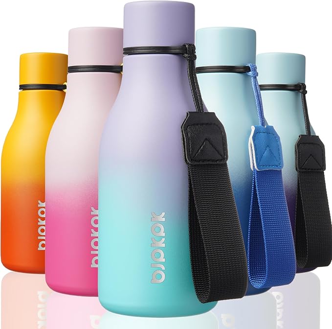 BJPKPK Insulated Water Bottles, 12oz Stainless Steel Metal Water Bottle with Strap, BPA Free Leak Proof Thermos, Mugs, Flasks, Reusable Water Bottle for Sports & Travel, Lavender Mint