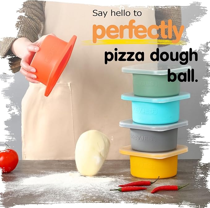 PLUS-Large 1000ml Pizza Dough Proofing Boxes for DIY Artisan Pizza, Food Grade Silicone Stackable Containers with Lids, Sturdy Reinforced Steel. Freezer, Fridge, Dishwasher Safe (5Green Plus)