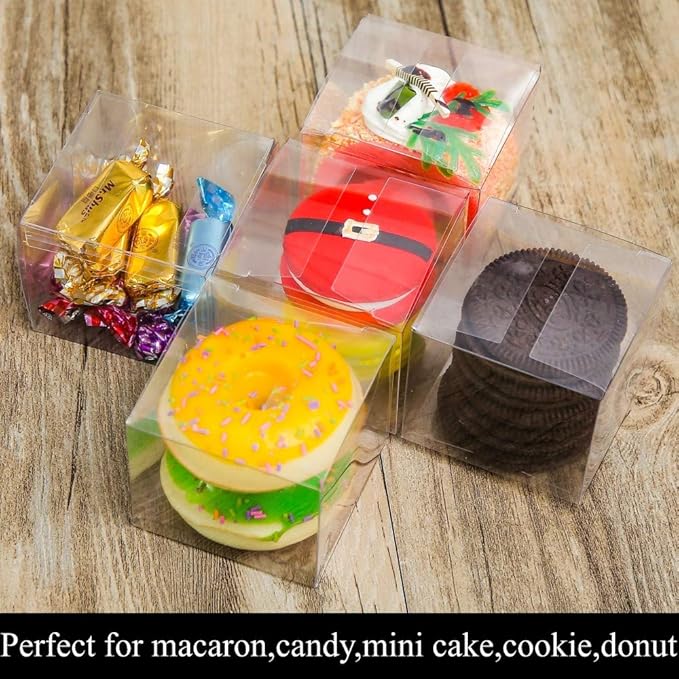 RomanticBaking 100 Pack Bulk 2x2x2 Inch Clear Gift Boxes Macaron Boxes Small Chocolate Bomb Boxes Birthday Wedding Party Favor Boxes