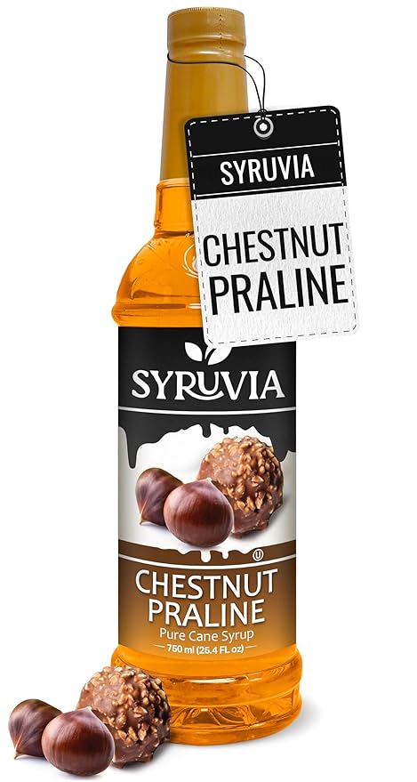 Syruvia Coffee Syrup, Chestnut Praline Flavored Syrup for Drinks, Lattes, and Desserts – 25.4 fl oz
