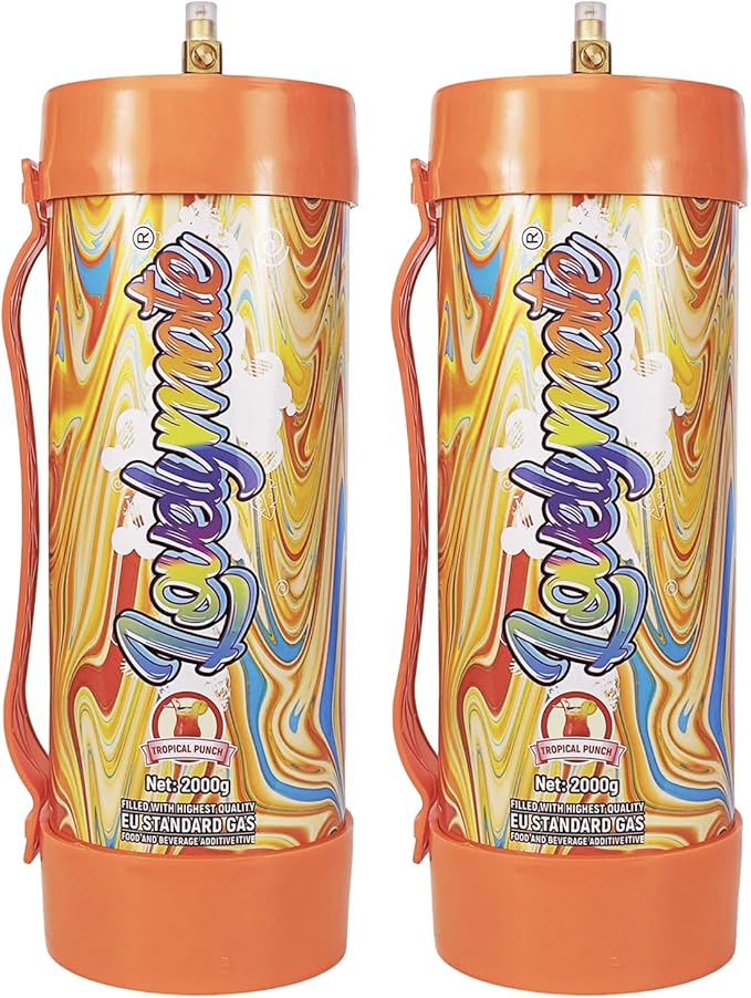 Whipped Cream Charger Tank 3.3L 2000G Whip Cream Charger Cylinder Food Grade Flavored (Tips Included) (2, Tropical Punch)