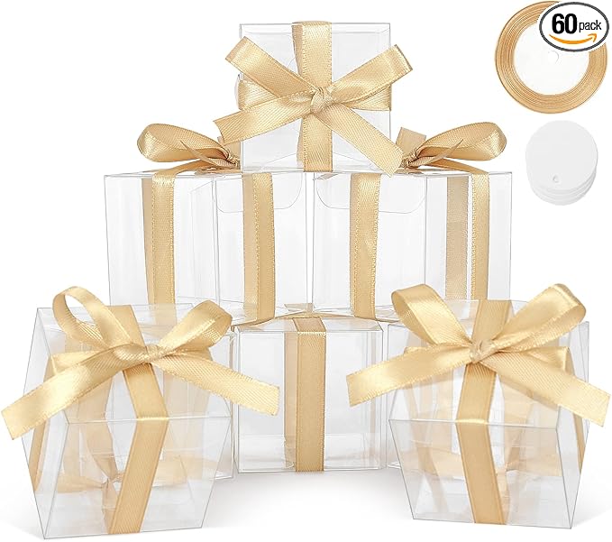 COTOPHER 60 Pcs Clear Boxes for Favors, 3x3x3 Inches Clear Gift Boxes PET Material Party Favor Boxes Plastic Small Gift Boxes with Lids, Candy Boxes for Wedding Favors Baby Shower