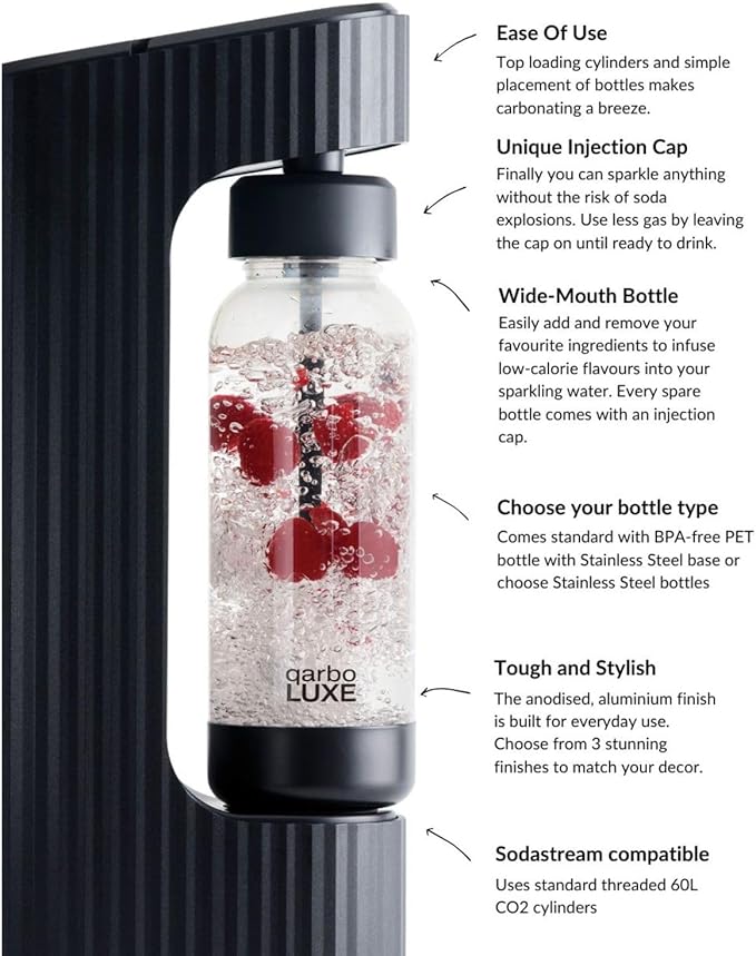 Twenty39 Qarbo LUXE Sparkling Water & Beverage Maker, Wide-Mouth 1L Bottle, Metal Body (Tuscan Gold) | Carbonate Water, Infusions & Low-Sugar Drinks | Easy-Clean Care, Reusable Bottle