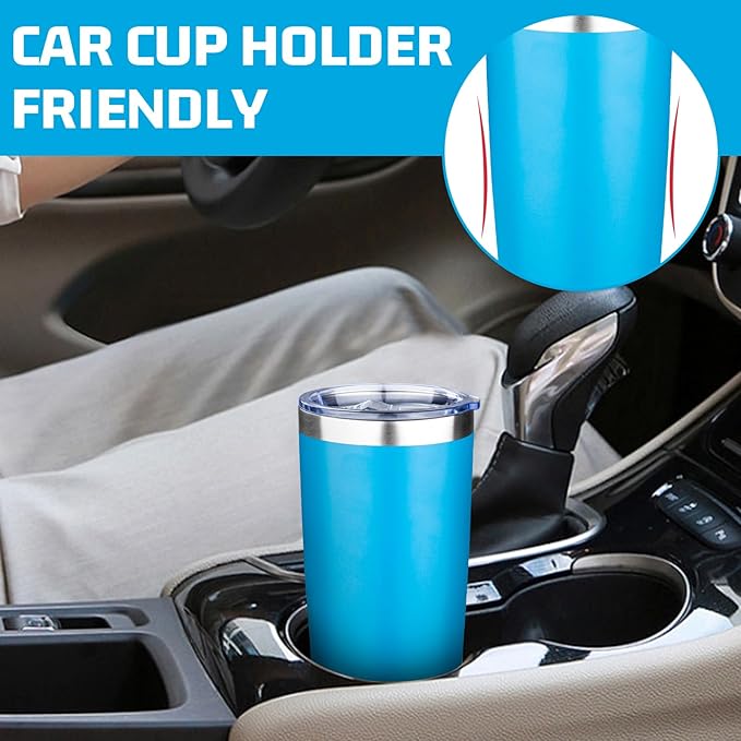 20oz Tumbler with Lid Double Wall Vacuum Insulated Travel Coffee Mug Stainless Steel Thermal Cup Powder Coated Sturdy Coffee Tumbler for Hot and Cold Beverage (Baby blue,1)