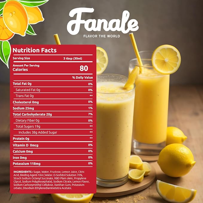 Fanale Premium Flavoring Concentrated Syrup for Bubble Tea 11 lb | Lemon Flavor Syrup | for Boba Tea, Smoothies, Slushes, Desserts | 11lb | PACK OF 4 | SRP120-CS