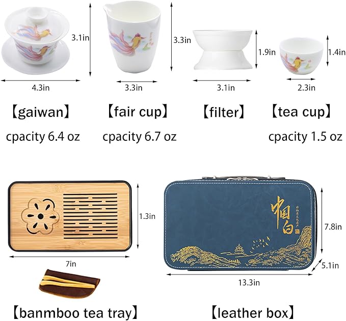 ICHAG Chinese Tea Set, Gongfu Tea Sets for Adults, China Gaiwan Teaset, 14-Piece Yangzhi Jade (茶具) Porcelain Set with Tea Pet, Portable Travel Teaset for Home, Outdoor, Office Gifts (White)