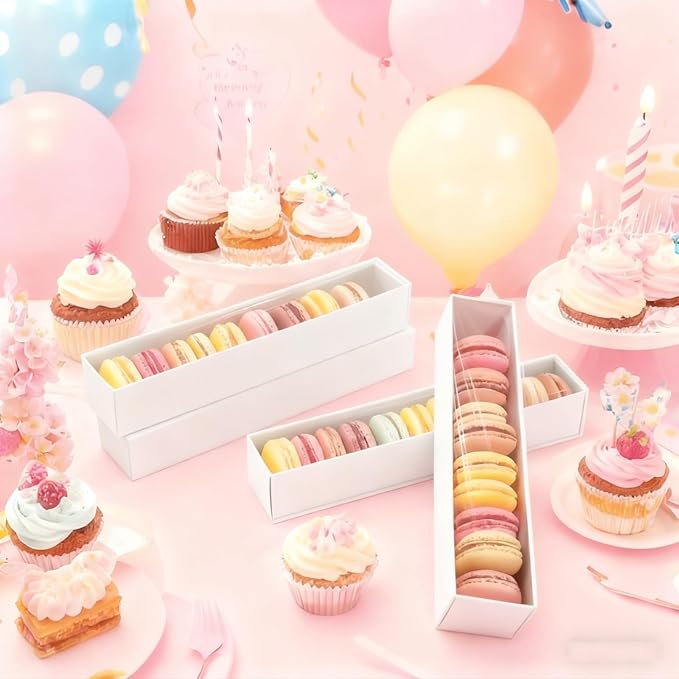 50 Pack 12x2.2x2 Inch Chocolate Covered Strawberry Boxes with Clear Window Packing for Macaron, Truffle, Cookie & Bakery Boxes