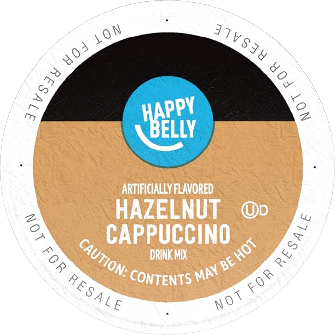 Happy Belly Light Roast Cappuccino Coffee Pods, Hazelnut Flavored, Compatible with K-Cup Brewers, 24 Count