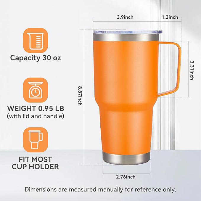 30 oz Tumbler with Handle and Lid, Stainless Steel Tumblers Bulk Double Wall Vacuum Insulated Travel Mug Leak Proof Cup Keep Drinks Cold and Hot Orange, 12 Pack