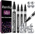 Renfio Silver Chrome Paint Markers, 4Pcs Silver Liquid Chrome Metallic Markers Mirror Repair Liquid Metallic Resin Pen for Epoxy Resin Repairing Model Painting Resin DIY Craft Coloring (1-3mm)