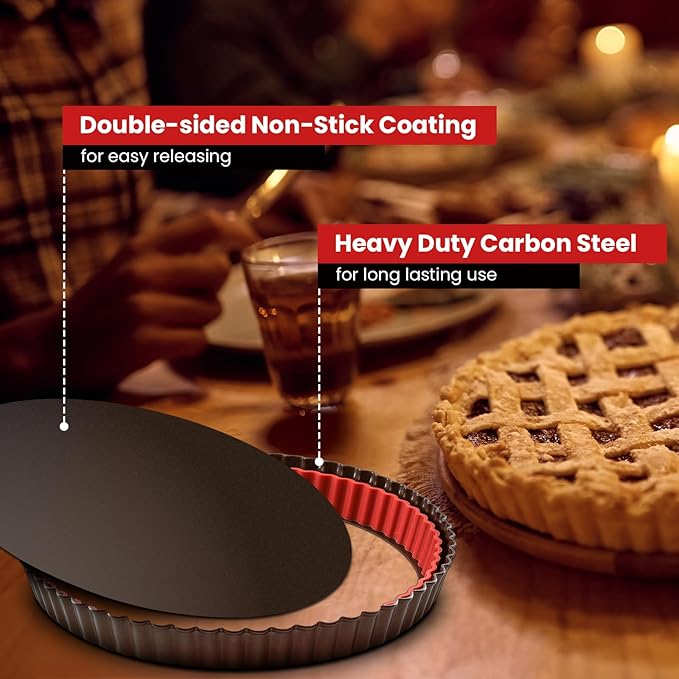 Tart Pan with Removable Bottom,10 Inch Tart and Quiche Pan,Non-stick Round Carbon Steel Deep Fluted Pie Pan with Crust Shaper Ring - Quiche Baking Dish Tart Pans For Baking Party Festival