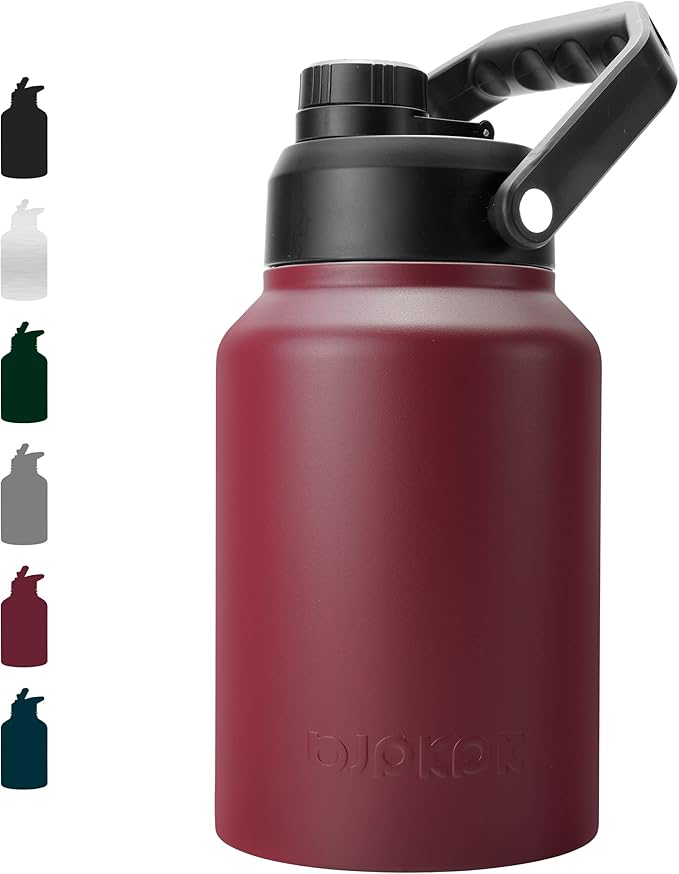 BJPKPK 64 oz Insulated Water Bottle, Dishwasher Safe Half Gallon Water Bottle with Ergonomic Handle, BPA Free Leak Proof Water Jug for Sports, Metal Thermos with Anti-slip Bottom, Brick Red