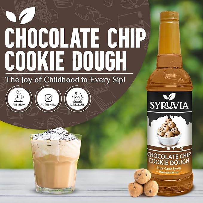 Syruvia Chocolate Chip Cookie Dough & S’mores Coffee Syrup - 25.4 fl oz Premium Coffee Flavoring Syrup. Kosher and Gluten-Free. Perfect for Drinks, Sodas, Shakes, Desserts, & More.