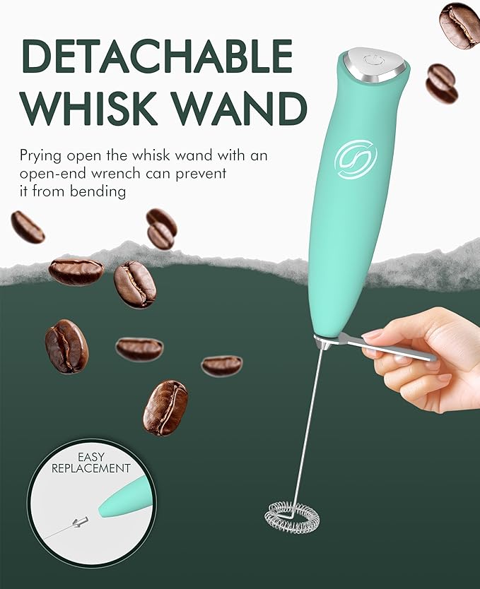 Milk Frother Handheld Frother Wand Drink Mixer Handheld Coffee Stirrers Electric Frother for Coffee Mixer Wand with 2 Whisk frother for protein powder coffee frother handheld-Aqua
