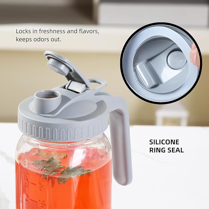 Glass Mason Jar Pitcher with Pour Spout Handle Lid, Breast Milk Pitcher Jug for Ice Tea, Cold Brew Coffee, Fridge Water, Juices, Leak Proof Storage Container