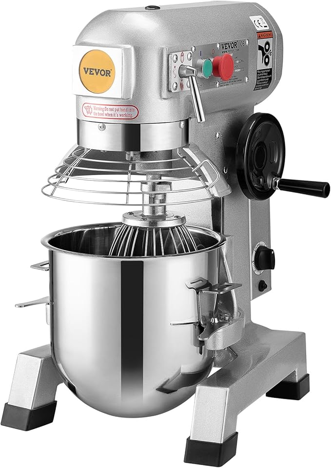 VEVOR Commercial Mixer 30Qt, Commercial Food Mixer Stainless Steel Bowl, 1100W Commercial Stand Mixer with 3 Speeds Adjustable, Dough Hook Whisk Beater Included, Perfect for Bakery Pizzeria, Silver