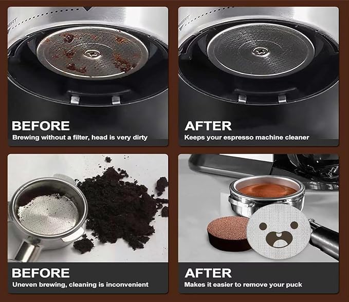 58.5mm Espresso Puck Screen 3-Pack, Lower Shower Screen, Metal Coffee Reusable Filter for 58mm Espresso Portafilter Basket, 1.7 Thickness(Cute Face)