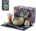 Matcha Whisk Set, Ceramic Matcha Set Includes Matcha Bowl, Matcha Whisk and Holder, Bamboo Scoop, Scoop Rest, Sifter and Tea Towel - 7 Pcs Matcha Kit for Matcha Lovers (Mottled Green)