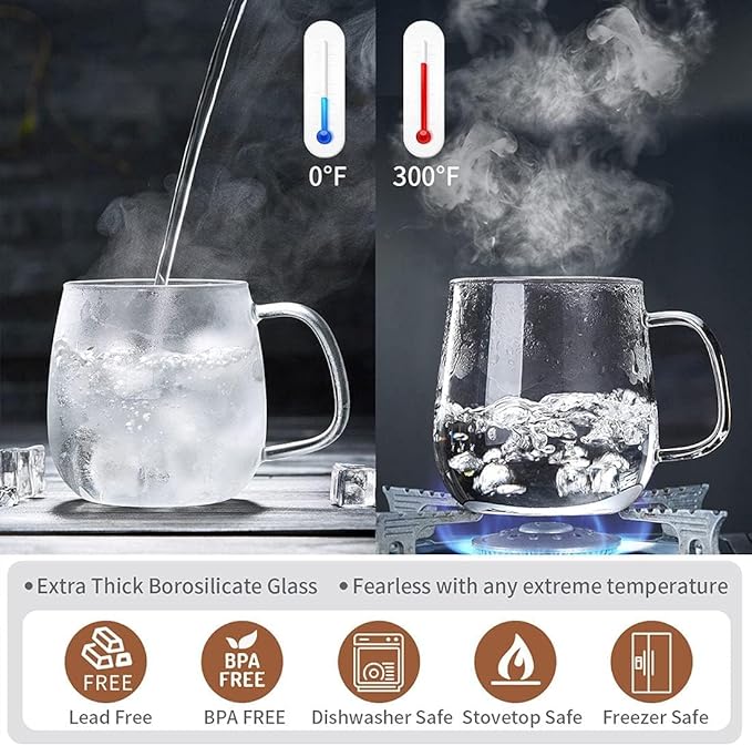 Glass Teacups 2 Pack Glass Tea Cup with Infuser and Lid, 17.6oz/520ml Large Borosilicate Teacup,Tea Clear Mug Cup for Loose Leaf Blooming Tea, Microwave & Dishwasher Safe