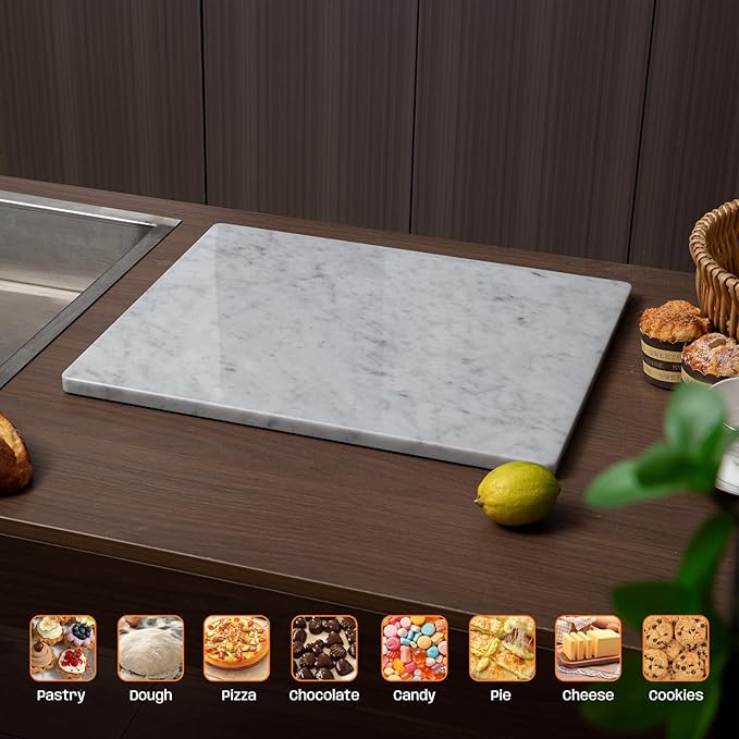 Carrara White Marble Cutting Board, 16x20 Inch Large Marble Pastry Board With Non-Slip Feets-Wedding Gift, Housewarming Gifts, Pack Of 1 Piece