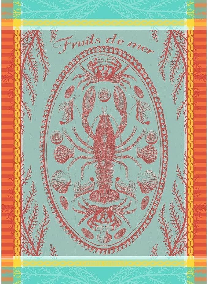 Garnier Thiebaut Maree Basse Lagon (Low Water Lagoon) French Kitchen Towel 22"x30", Cotton, Jacquard